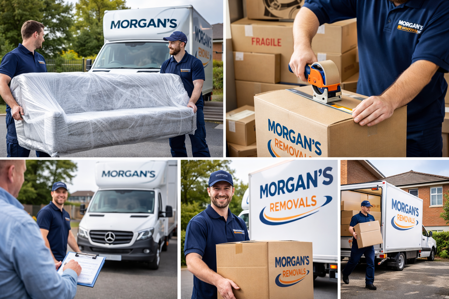 Morgan's Removals team, branded van and careful packing